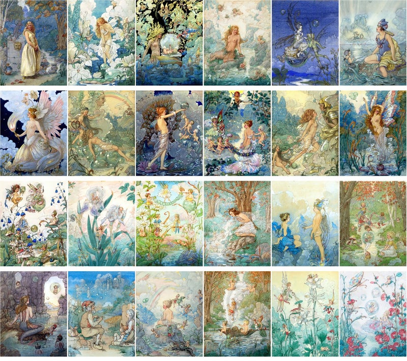 PIXILUV Large Stickers (24 pcs 2.5"x3.5") Fairy Tales Vintage Kids Book Illustration Fairy and Flowers - Image 2